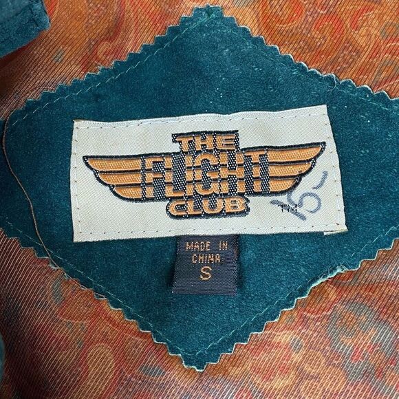Vintage Flight Club Teal Suede Hooded Bomber Jacket - Picture 4 of 5